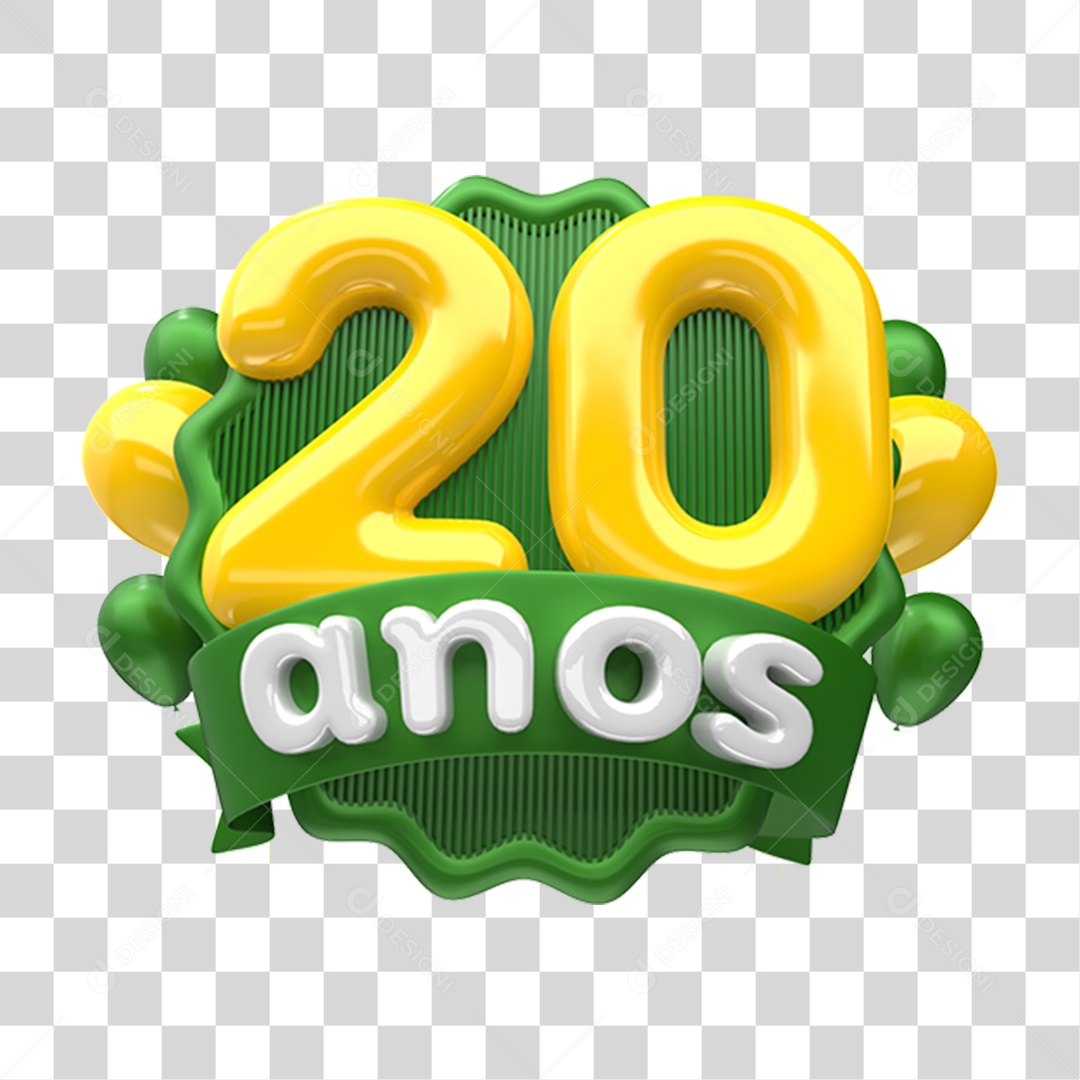 Selo 3D 20 Anos De Aniversário Para Composição PNG Transparente
