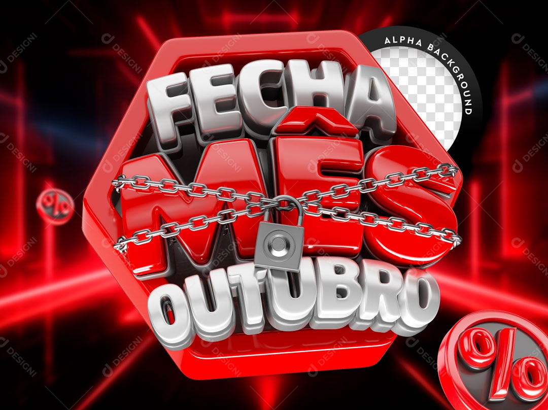 Fecha Mês Outubro Selo 3D Para Composição PSD