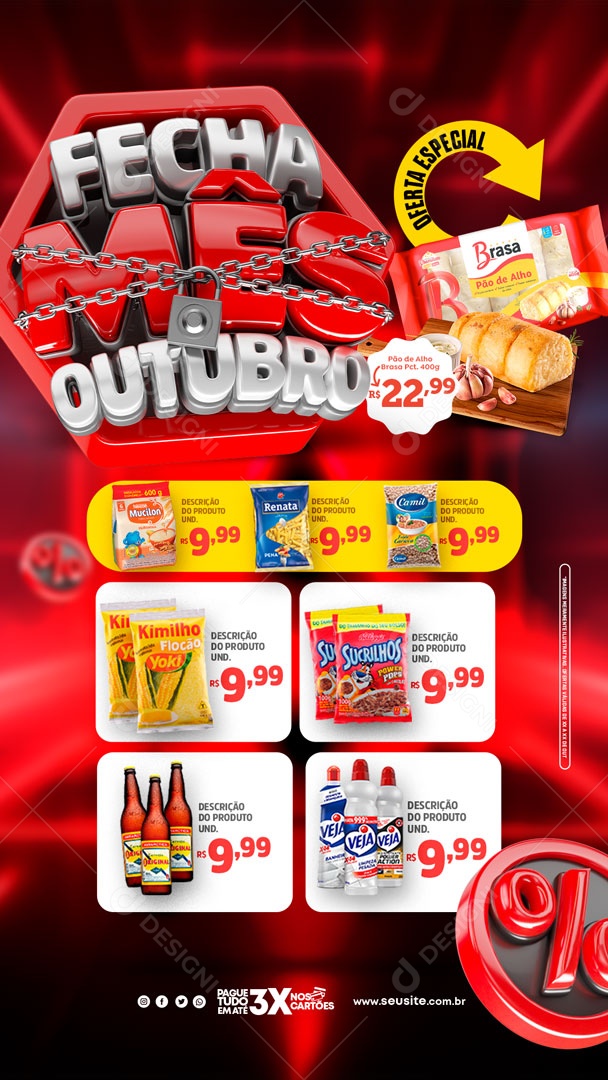 Story Fecha Mês Outubro Supermercado Social Media PSD Editável