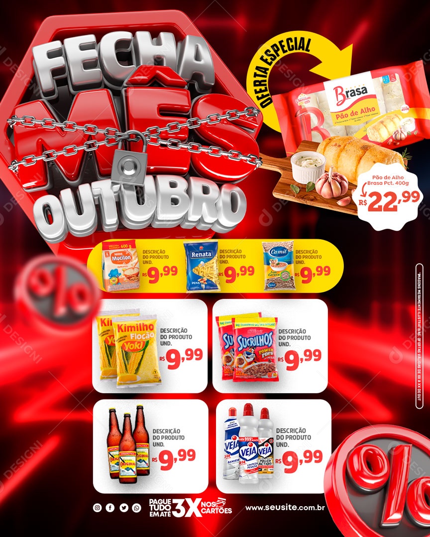 Social Media Feed Encarte Fecha Mês Outubro Oferta Especial PSD Editável