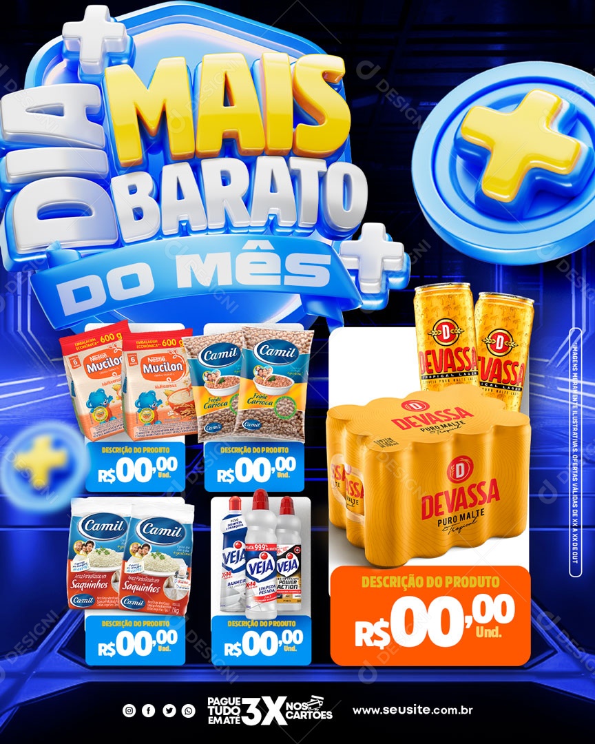 Social Media Encarte Dia Mais Barato Do Mês Supermercado PSD Editável
