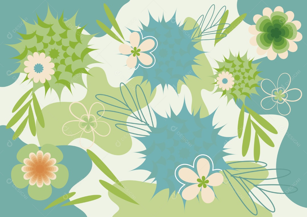 Background de Flores e Folhas Ilustração Vetor EPS