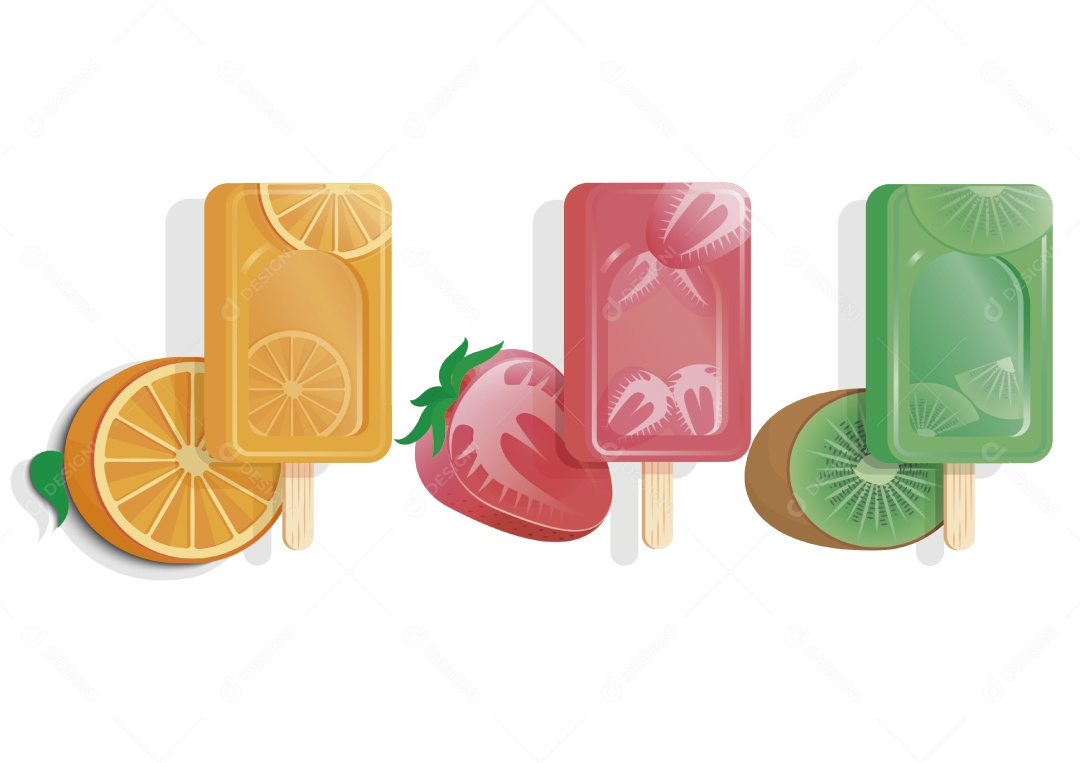 Conjunto de Picolés de Frutas Ilustração Vetor EPS