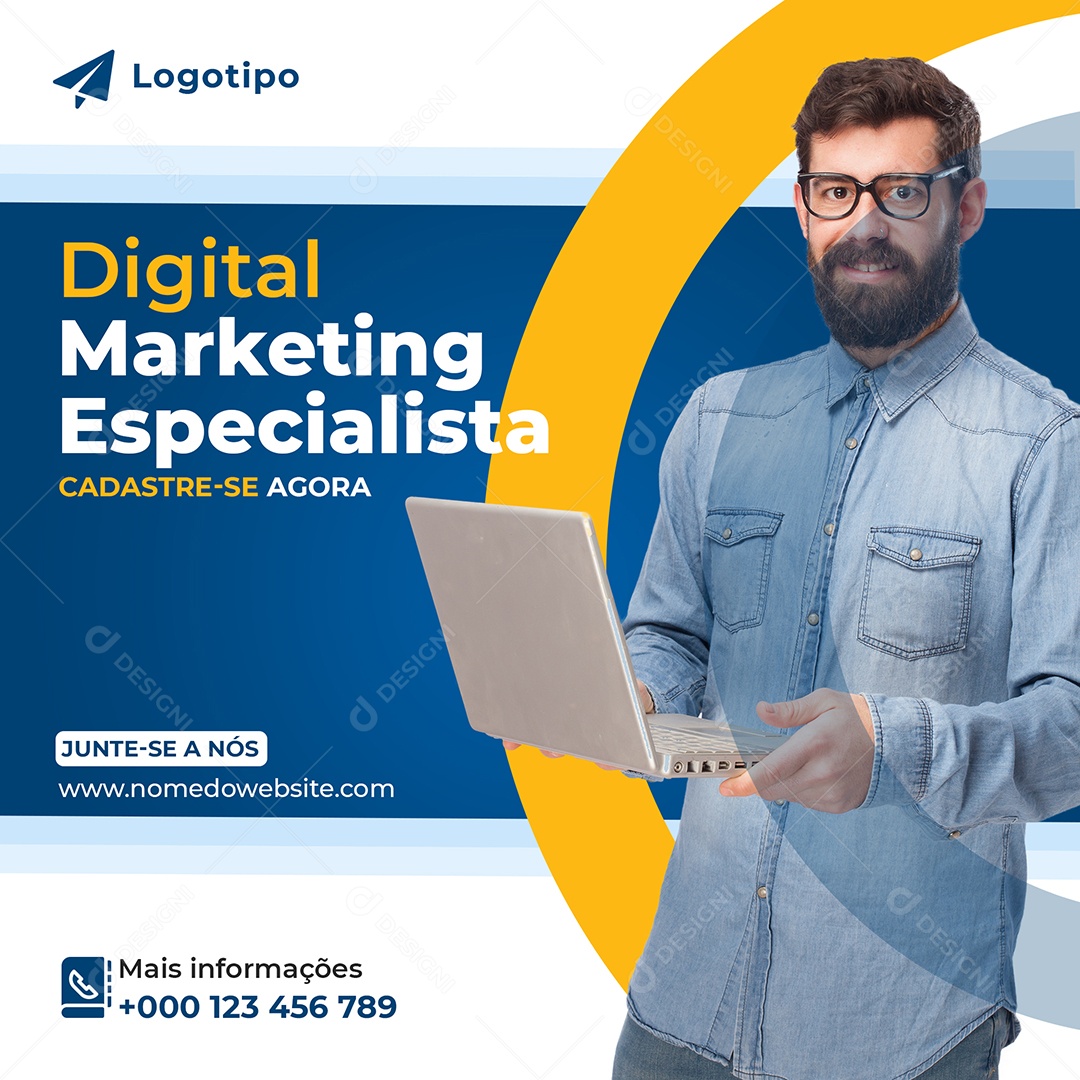 Social Media Marketing Digital Cadastre se Agora Especialista PSD Editável