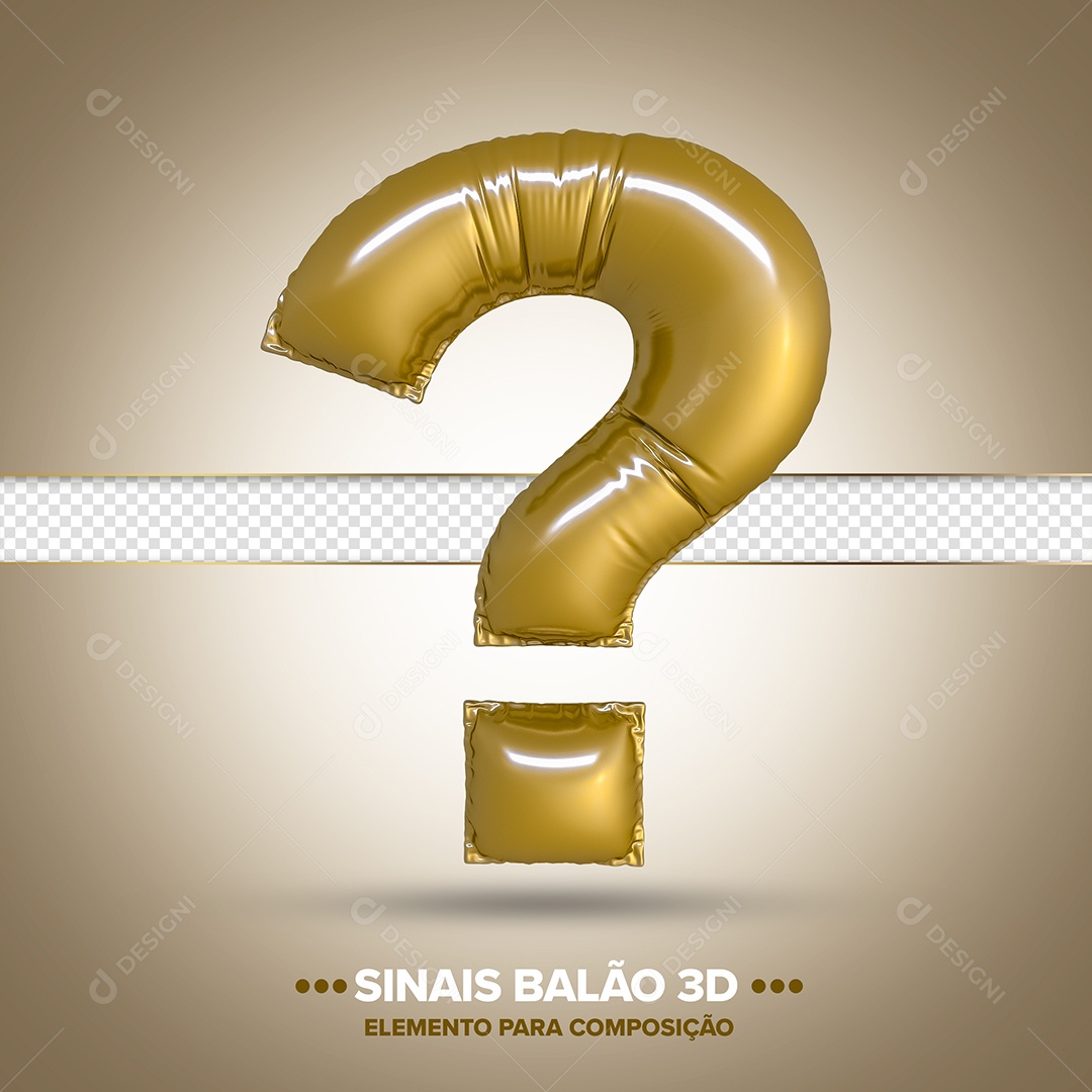 Elemento 3D Balão Dourado De Sinal Interrogação Para Composição PSD