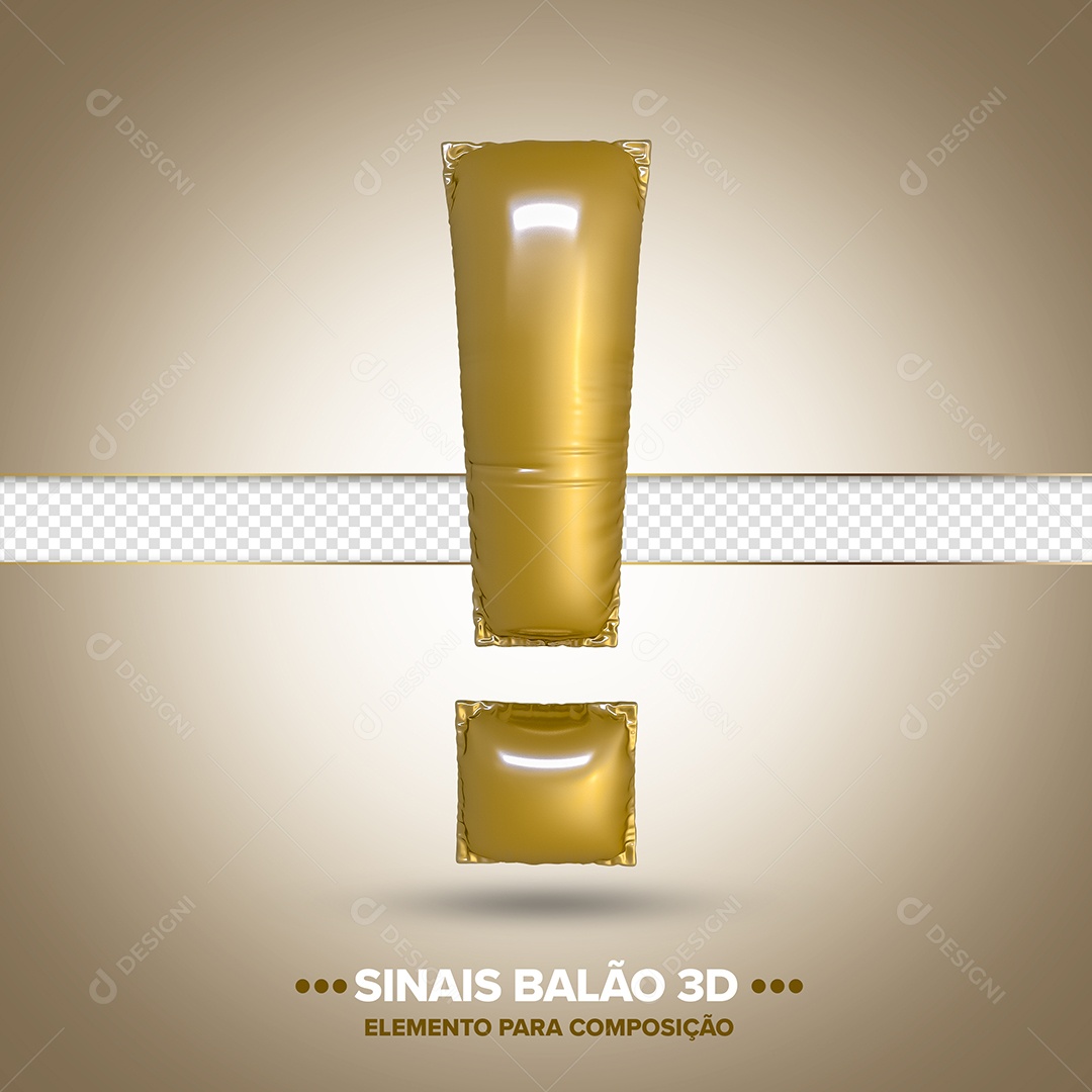 Elemento 3D Balão Dourado De Sinal Exclamação Para Composição PSD