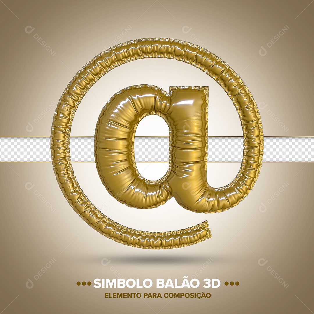 Elemento 3D Balão De Simbolo Arroba @ Para Composição PSD