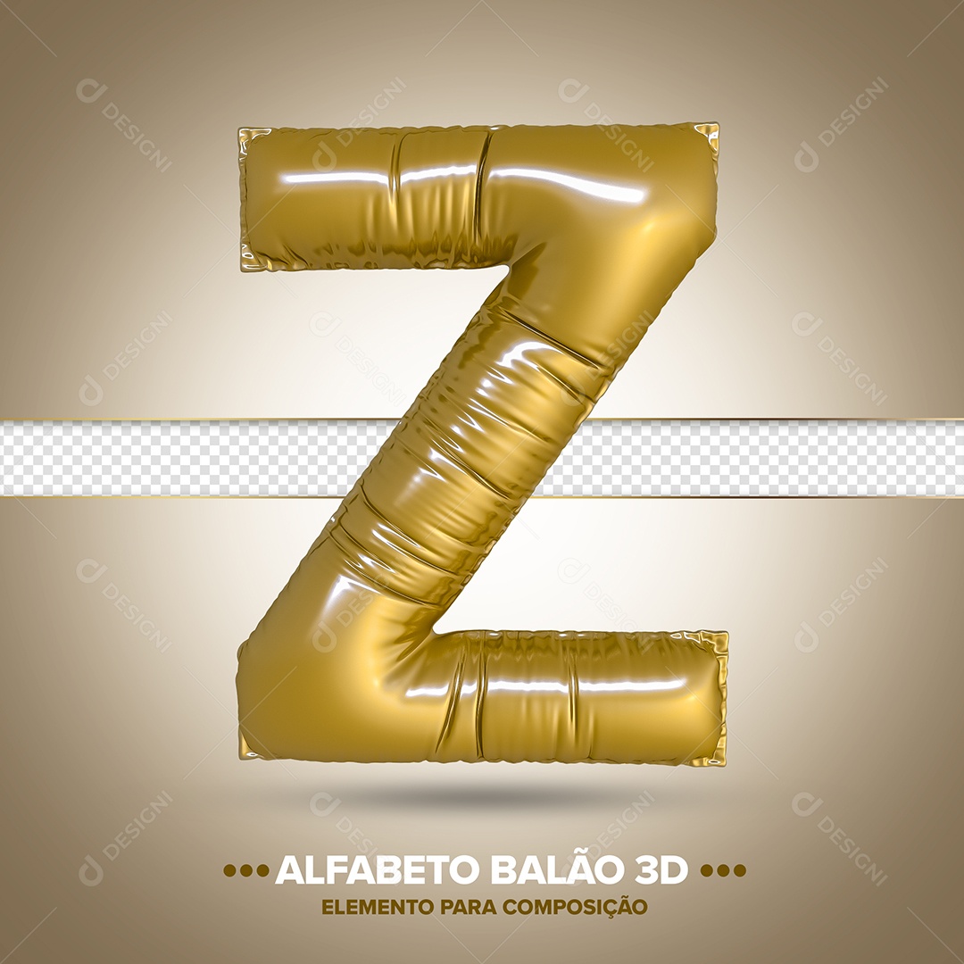 Elemento 3D Balão De Letra Z Dourado Para Composição PSD