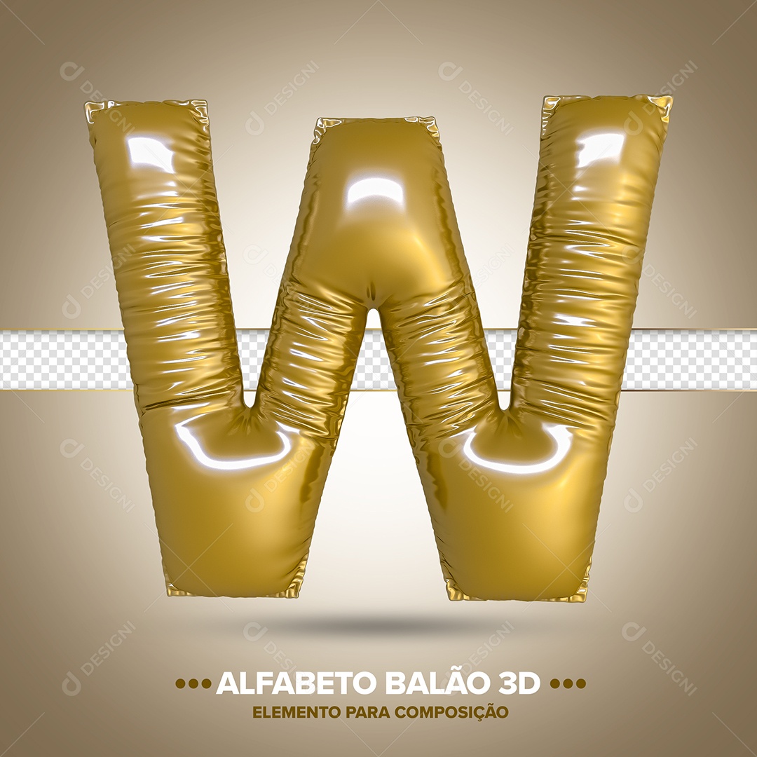 Elemento 3D Balão De Letra W Dourado Para Composição PSD