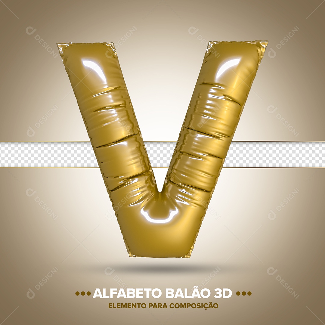 Elemento 3D Balão De Letra V Dourado Para Composição PSD