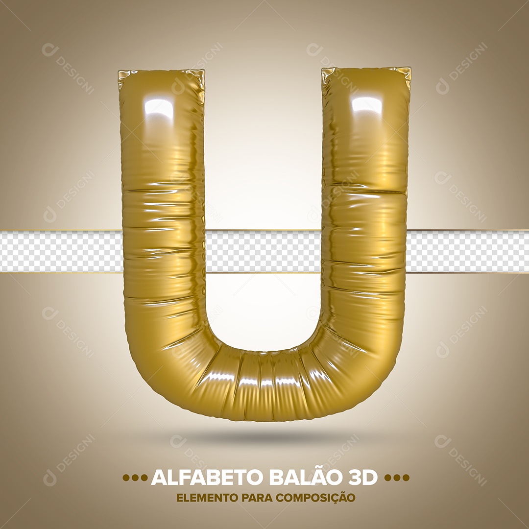 Elemento 3D Balão De Letra U Dourado Para Composição PSD