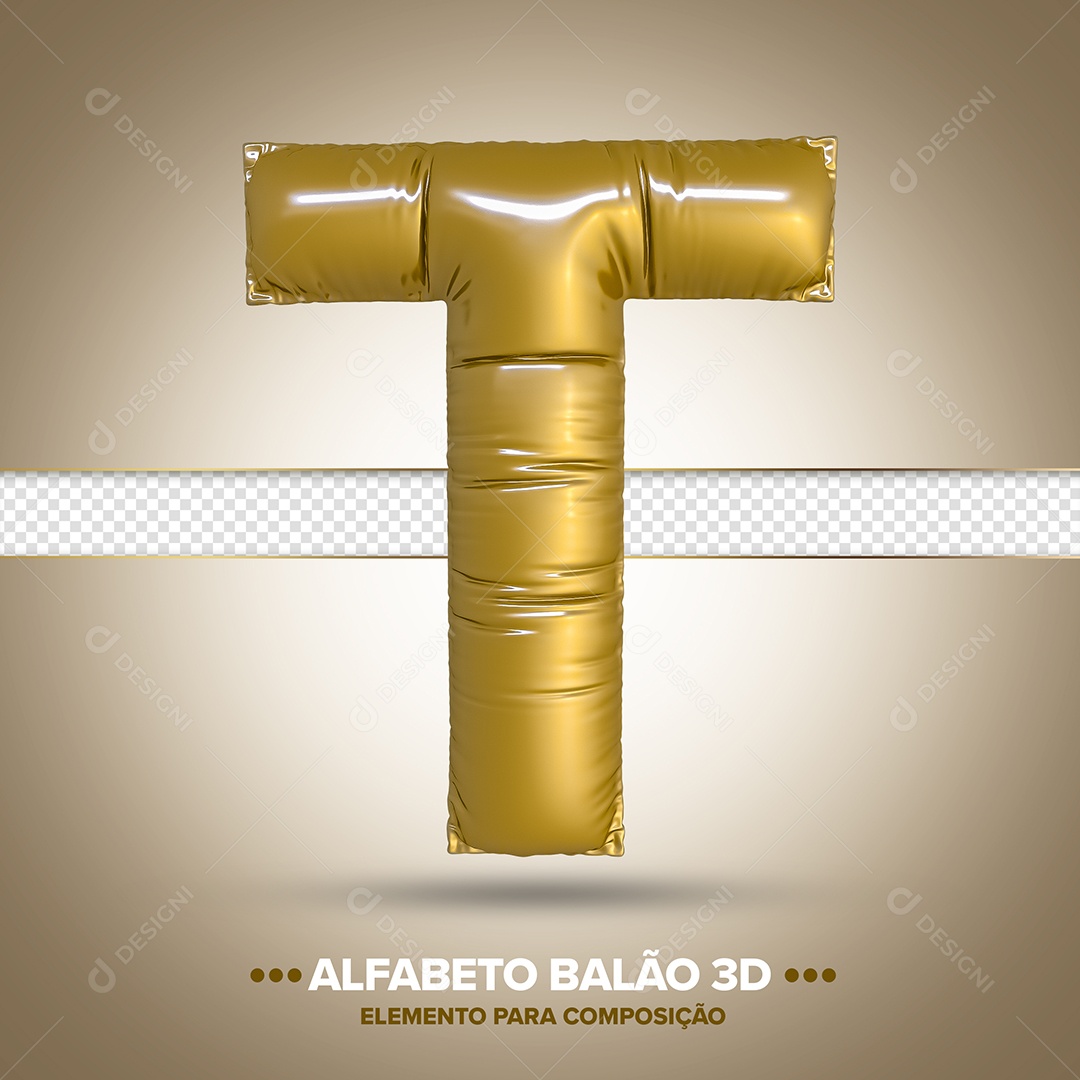 Elemento 3D Balão De Letra T Dourado Para Composição PSD