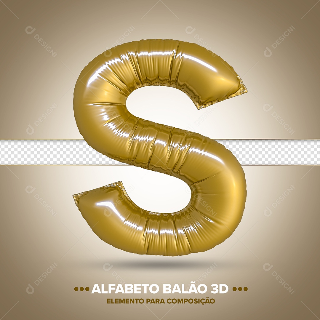 Elemento 3D Balão De Letra S Dourado Para Composição PSD