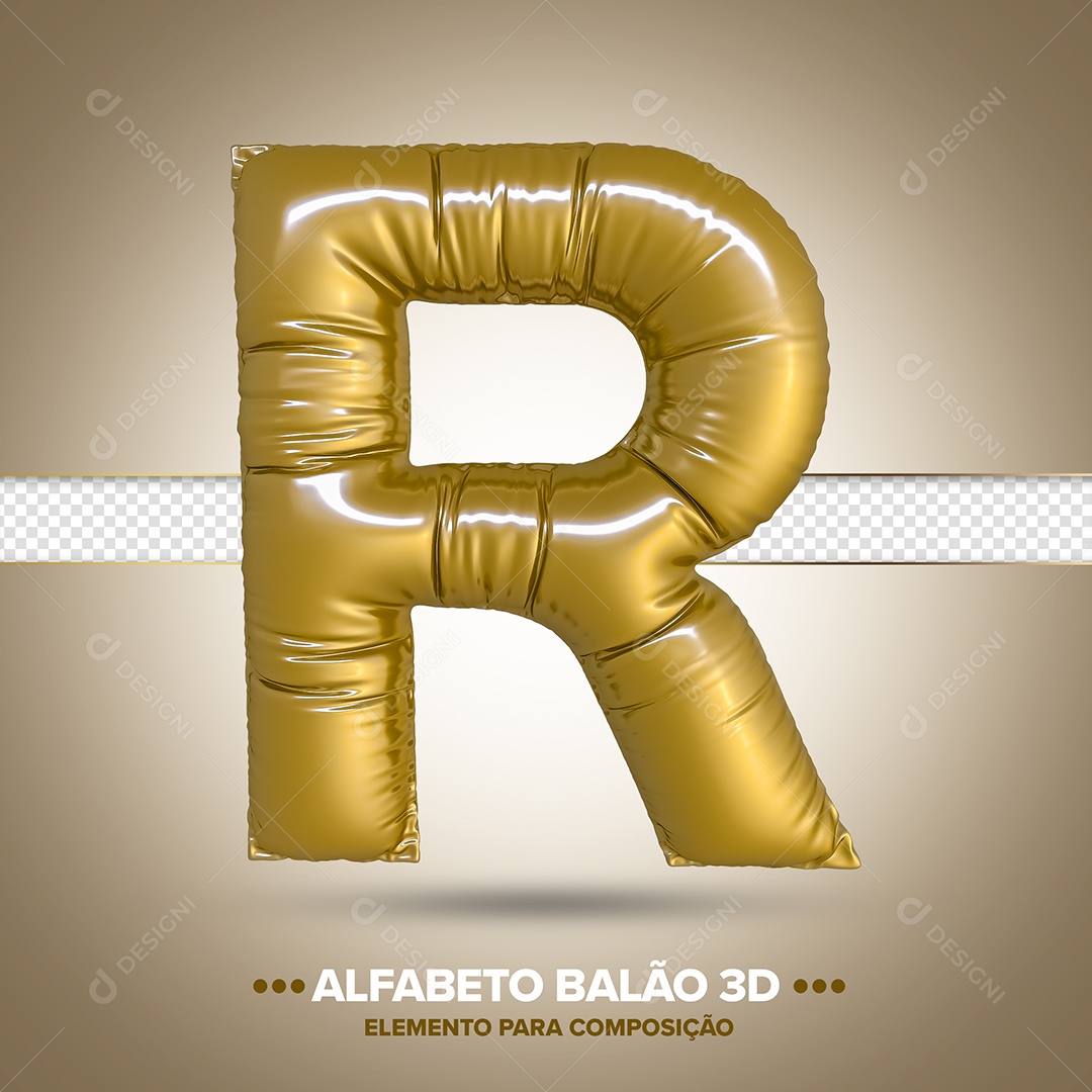 Elemento 3D Balão De Letra R Dourado Para Composição PSD