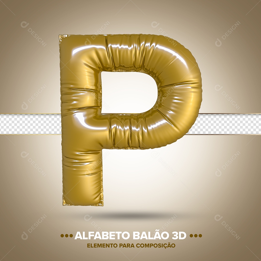 Elemento 3D Balão De Letra P Dourado Para Composição PSD