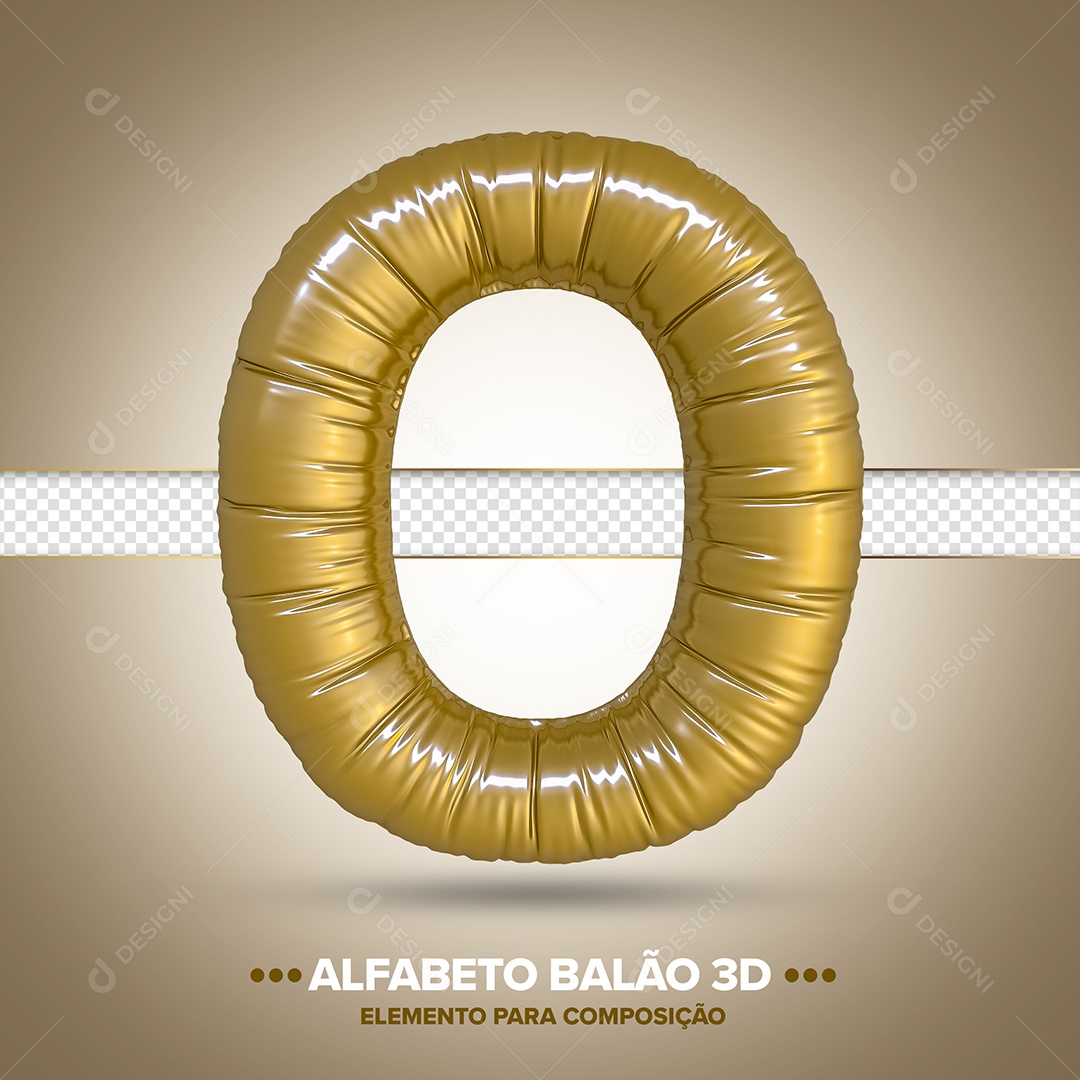 Elemento 3D Balão De Letra O Dourado Para Composição PSD