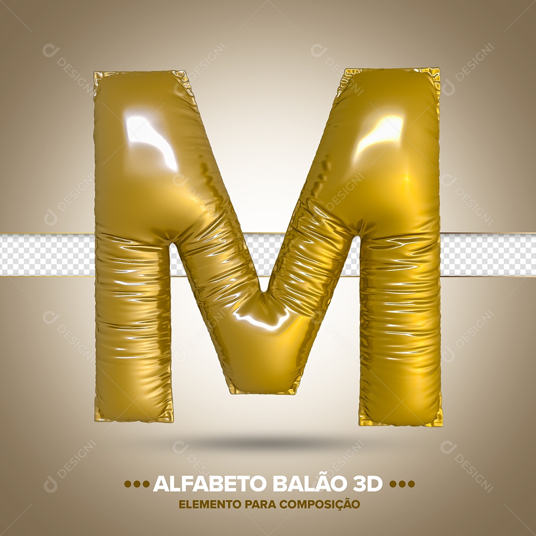 Elemento 3D Balão De Letra M Dourado Para Composição PSD