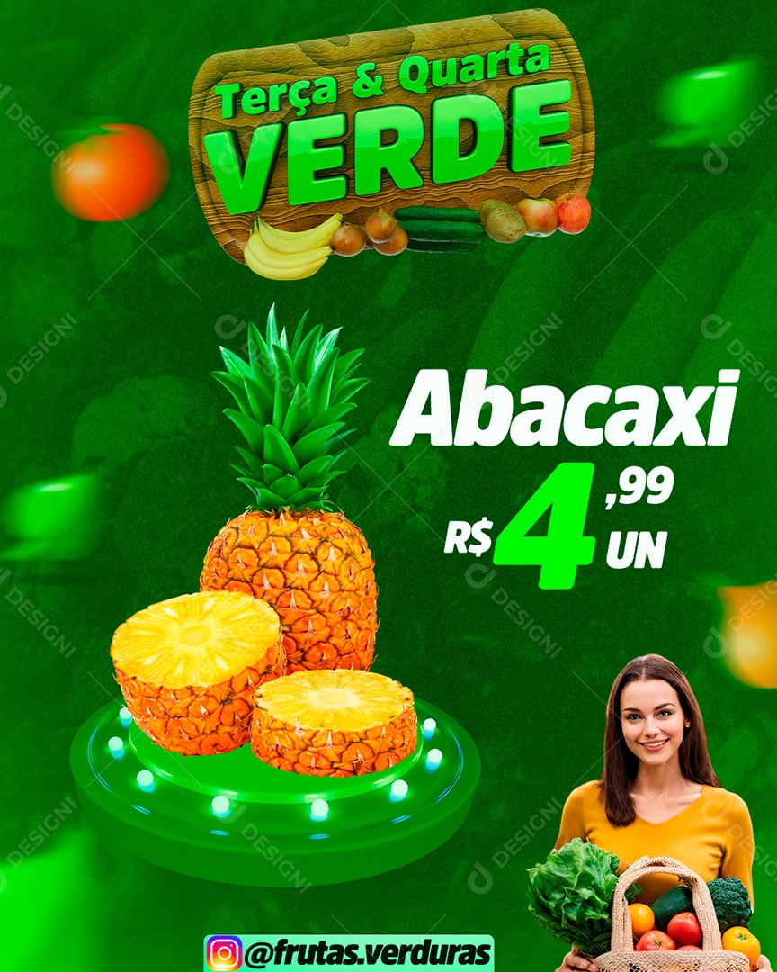 Terça Quarta Verde Abacaxi Social Media PSD Editável