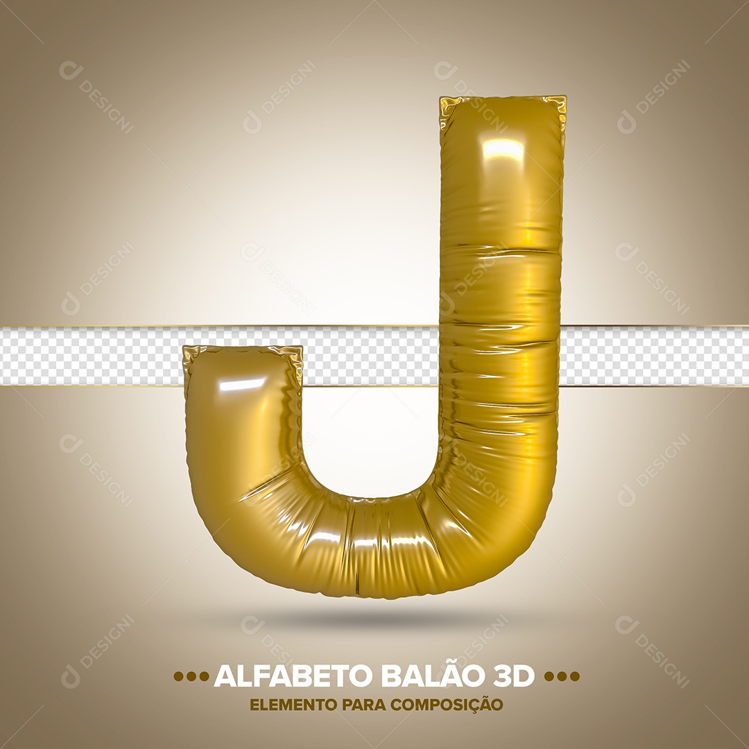 Elemento 3D Balão De Letra J Dourado Para Composição PSD