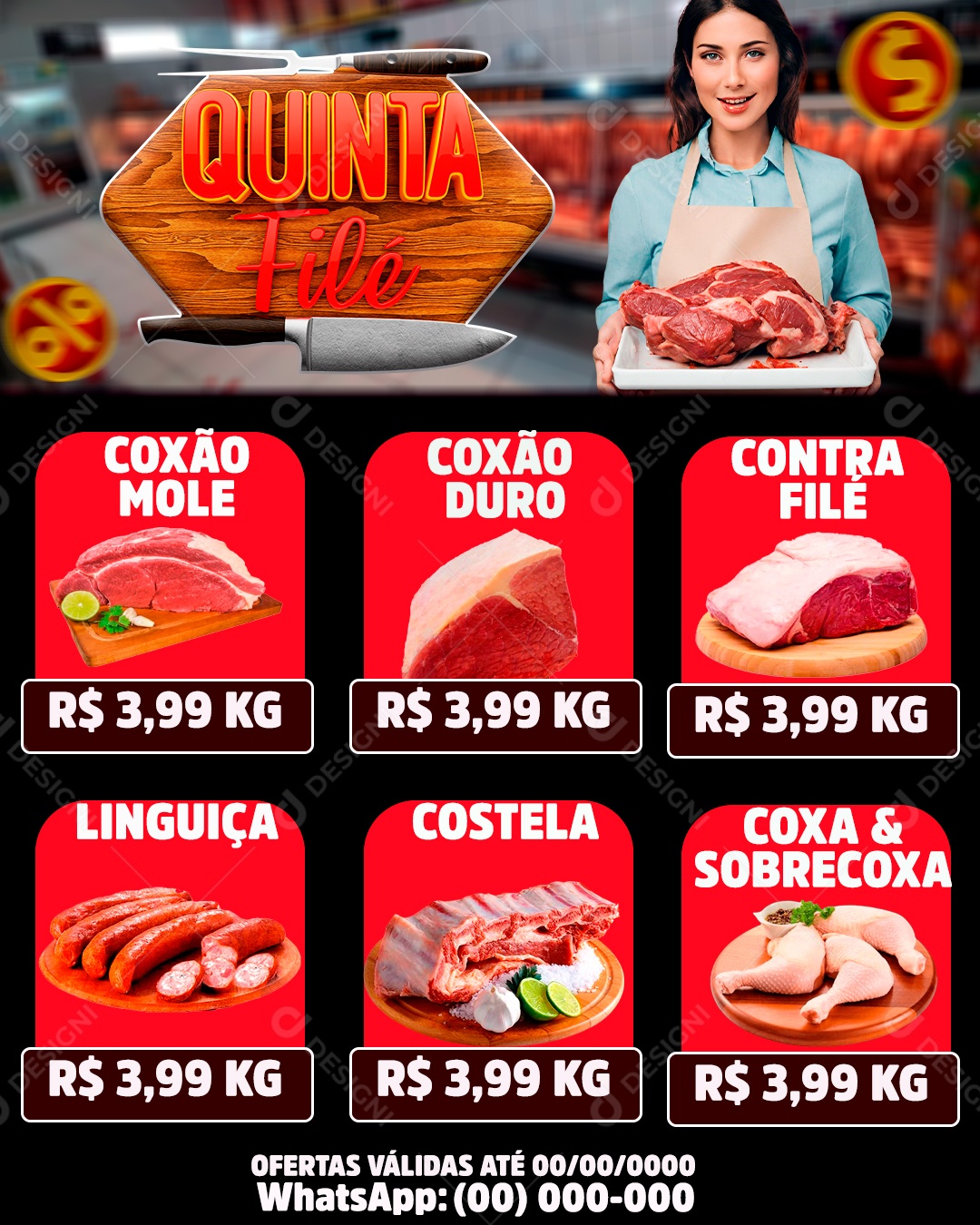 Encarte Quinta Filé Coxão Mole Linguiça Costela Coxa e Sobrecoxa Social Media PSD Editável