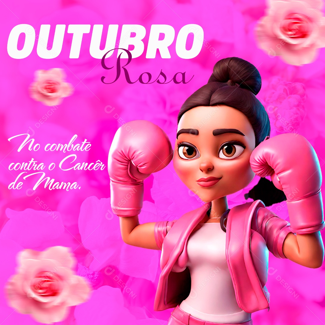 Outubro Rosa no Combate Contra o Câncer de Mama Social Media PSD Editável