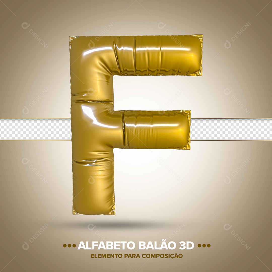 Elemento 3D Balão De Letra F Dourado Para Composição PSD