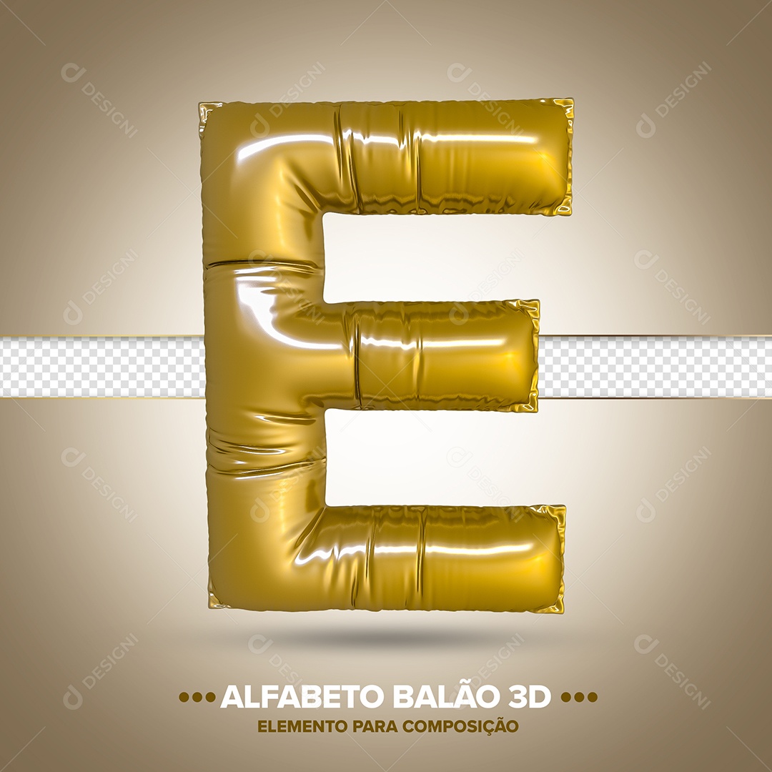 Elemento 3D Balão De Letra E Dourado Para Composição PSD