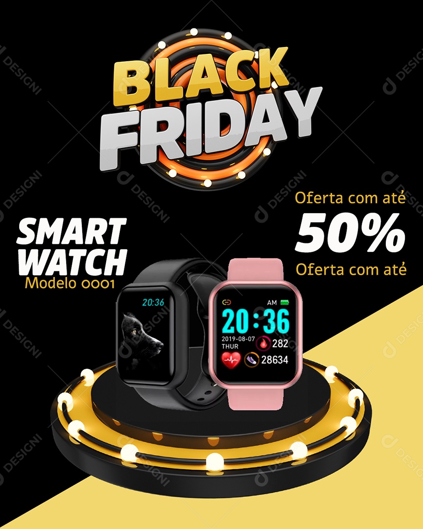 Black Friday Smart Watch Modelo 0001 Social Media PSD Editável