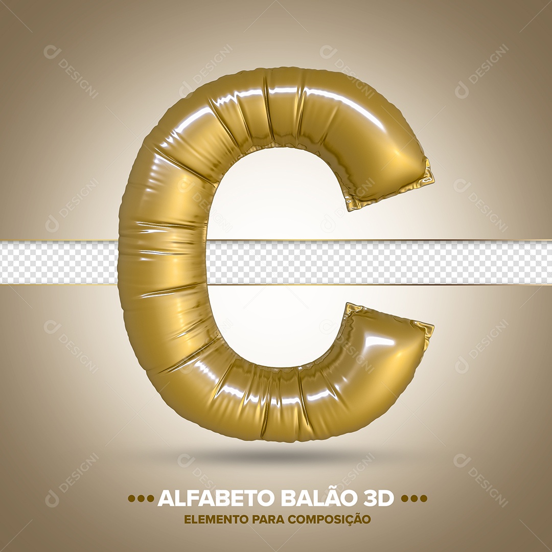 Elemento 3D Balão De Letra C Dourado Para Composição PSD