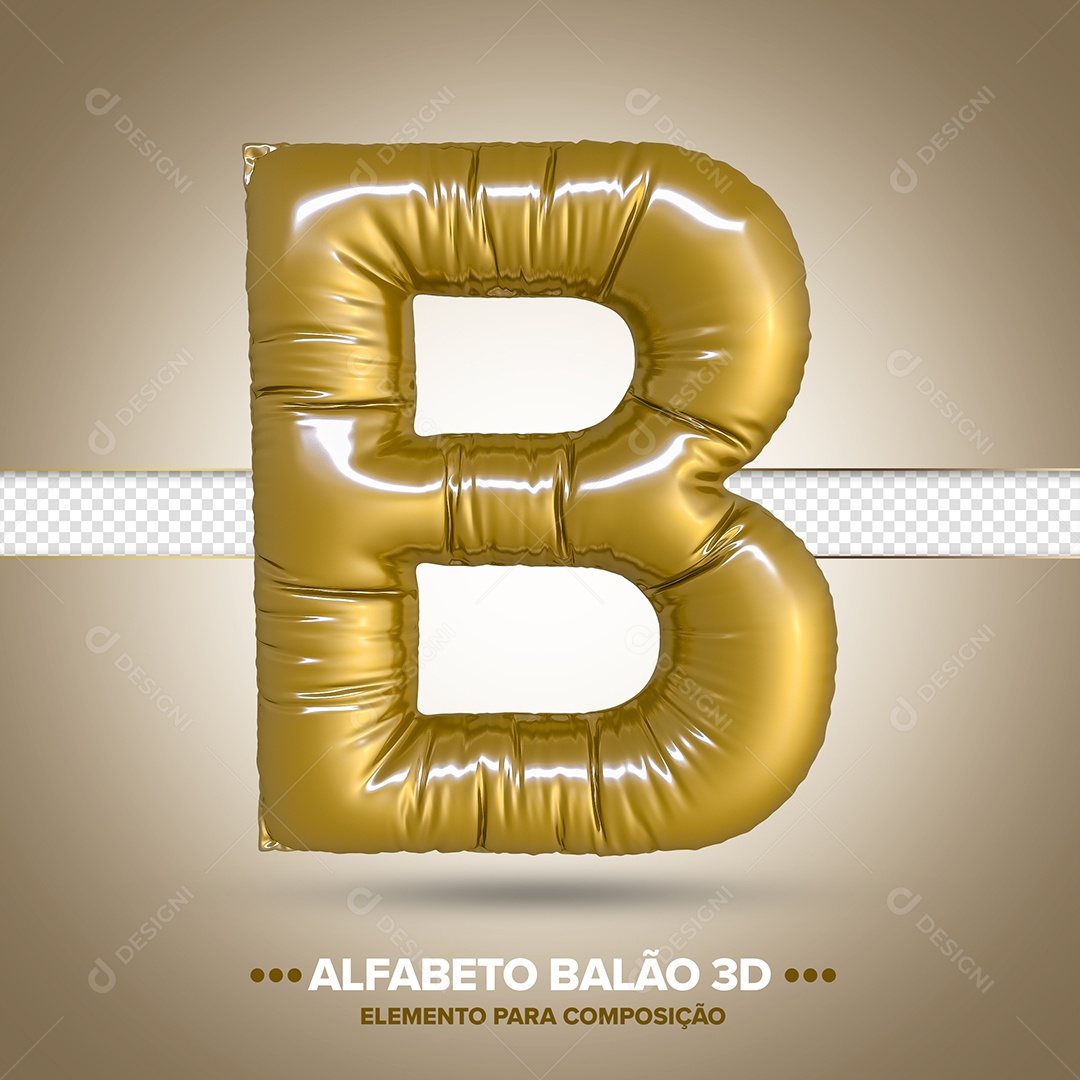 Elemento 3D Balão De Letra B Dourado Para Composição PSD