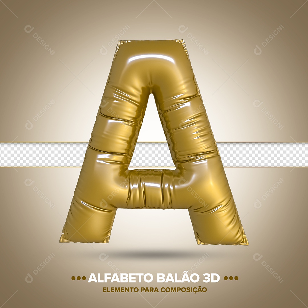 Elemento 3D Balão De Letra A Dourado Para Composição PSD