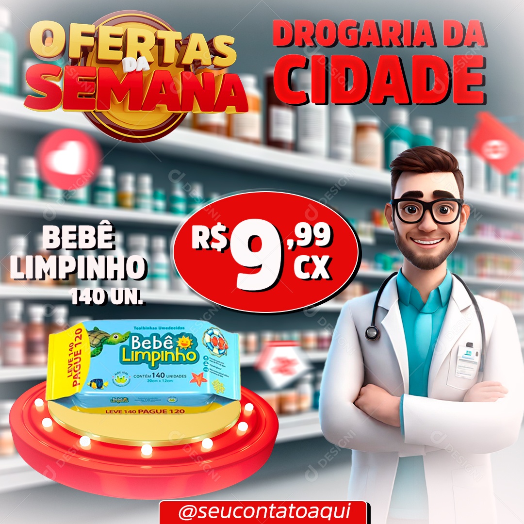 Ofertas da Semana Bebe Limpinho Drogaria da Cidade Social Media PSD Editável
