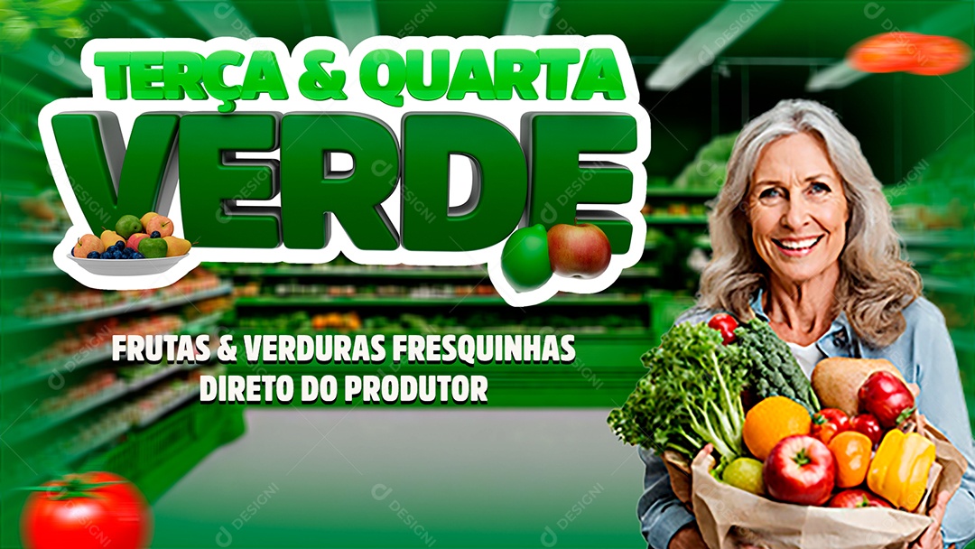 Banner Terça Quarta Verde Frutas e Verduras Fresquinhas Social Media PSD Editável