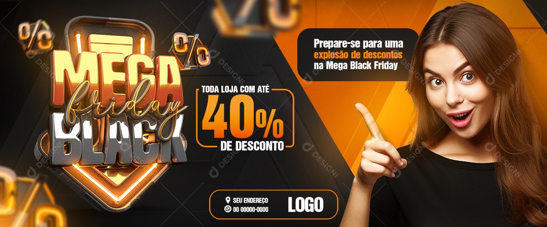 Banner Mega Black Friday Toda Loja com Até 40% De Desconto Social Media PSD Editável