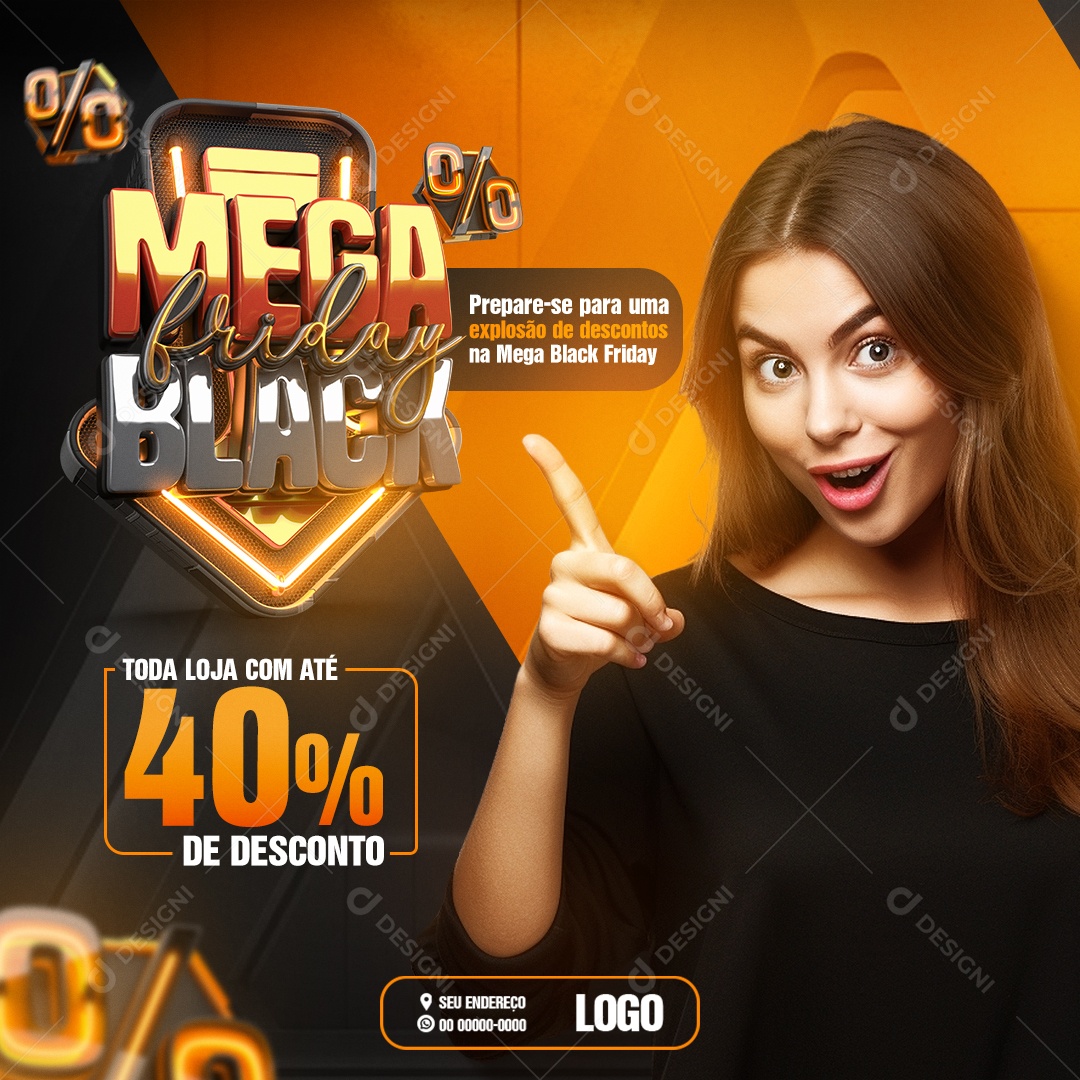 Mega Black Friday Toda Loja com Até 40% De Desconto Social Media PSD Editável