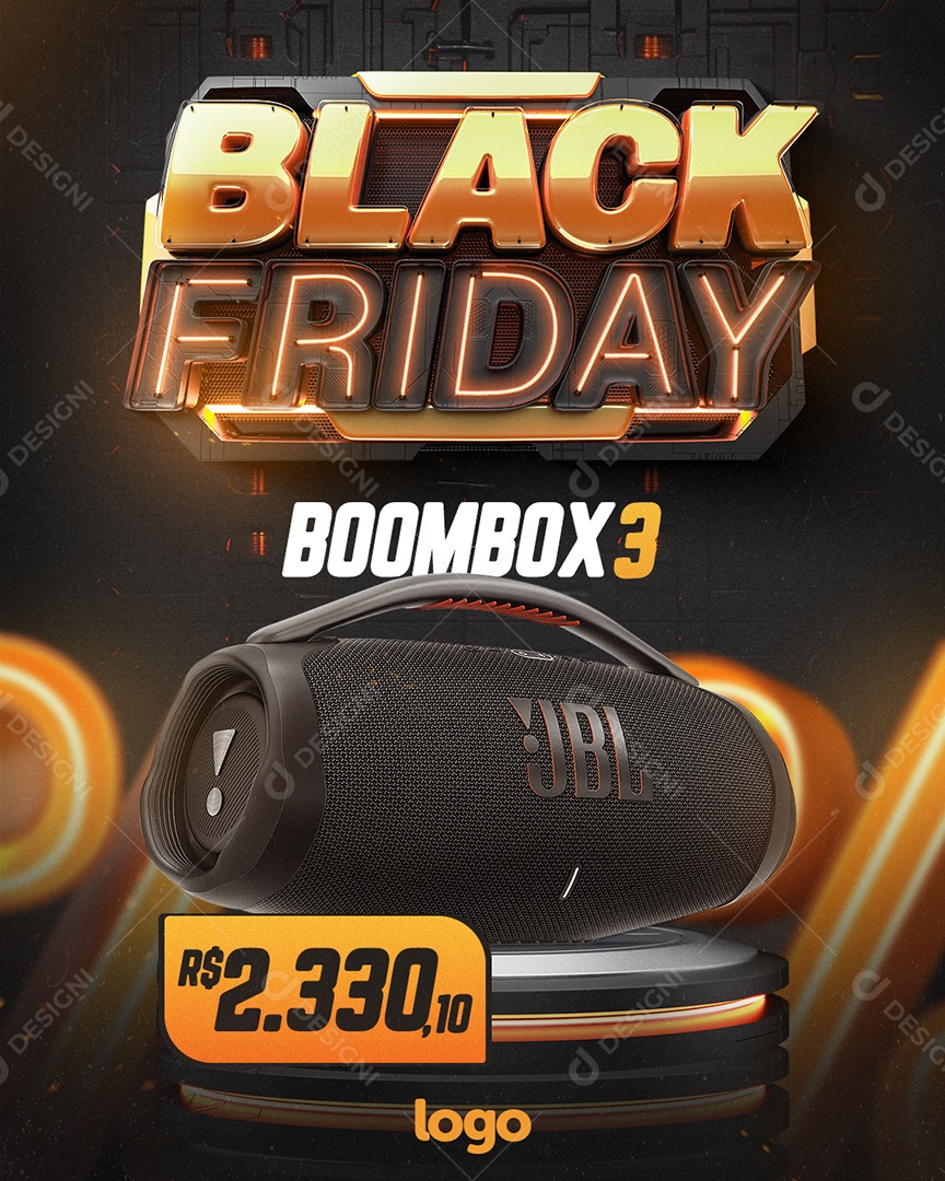 Black Friday Caixa de Som Boombox Loja de Eletrônicos Social Media PSD Editável