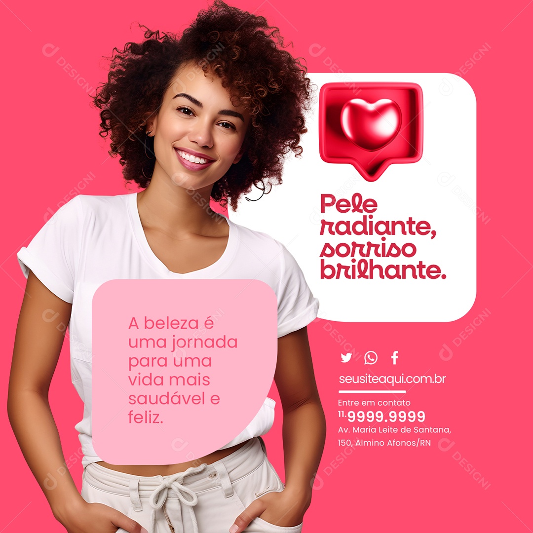 Cosméticos Pele Radiante Sorriso Brilhante Social Media PSD Editável