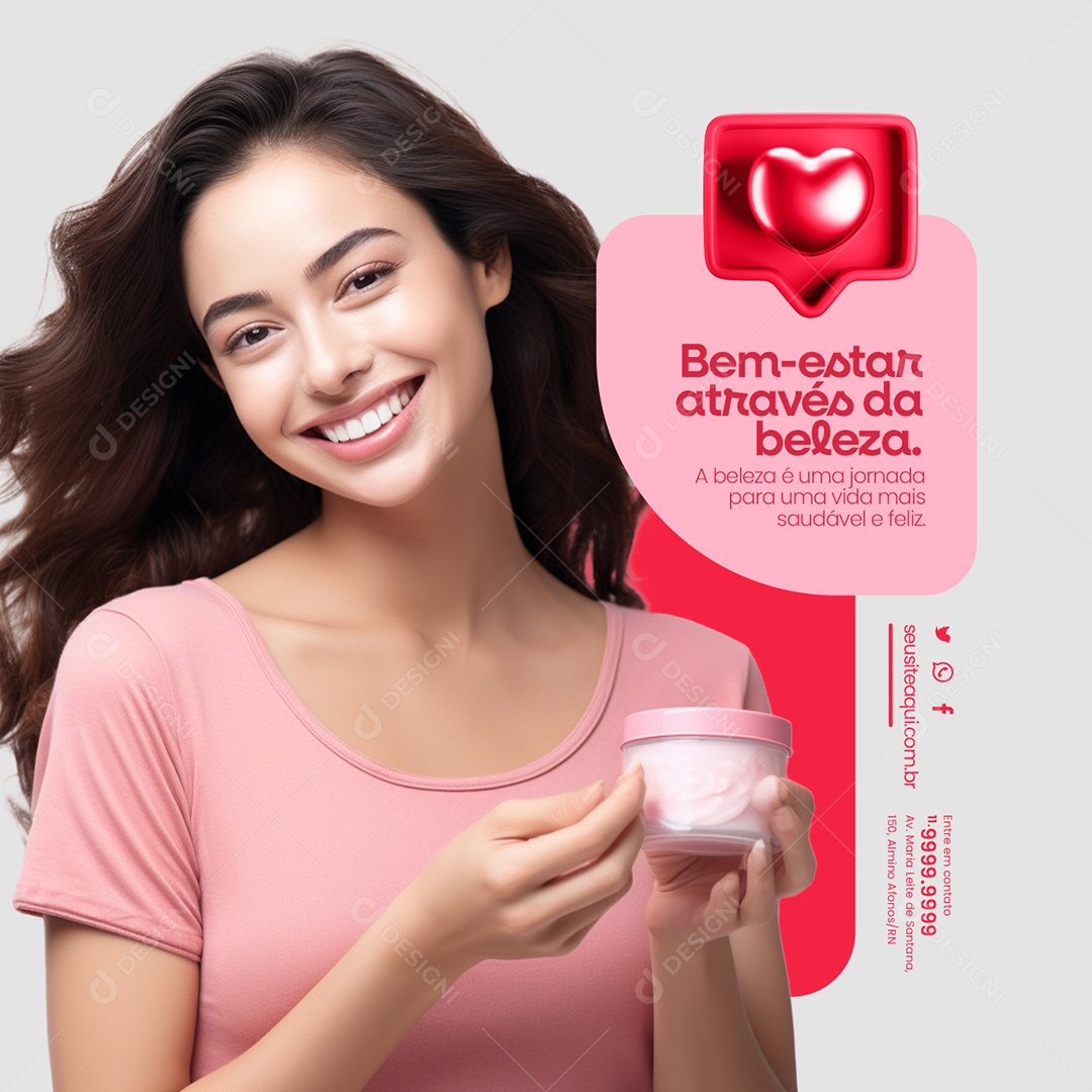 Cosméticos Bem Estar Através da Beleza Uma Vida mais Saudável e Feliz Social Media PSD Editável