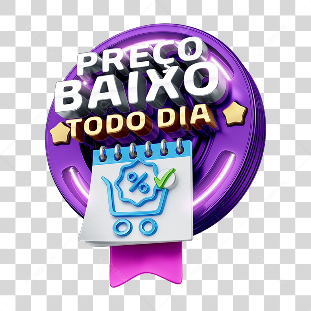 Selo 3D Preço Baixo Todo Dia Para Composição PNG Transparente
