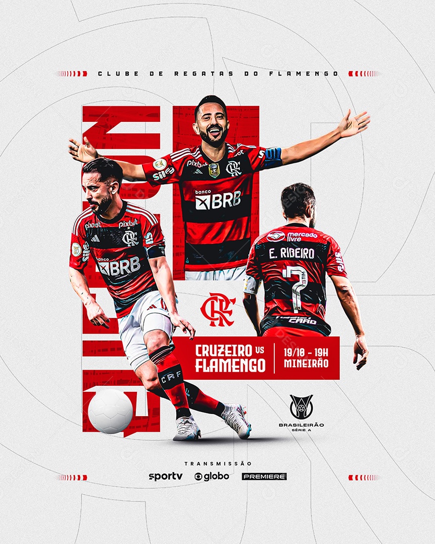 Social Media Flyer Futebol Cruzeiro X Flamengo Everton Ribeiro PSD Editável