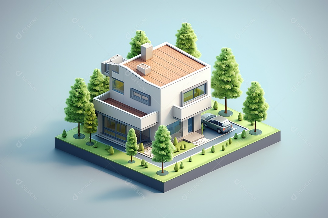 Exterior do estilo mínimo da casa isométrica moderna, conceito imobiliário