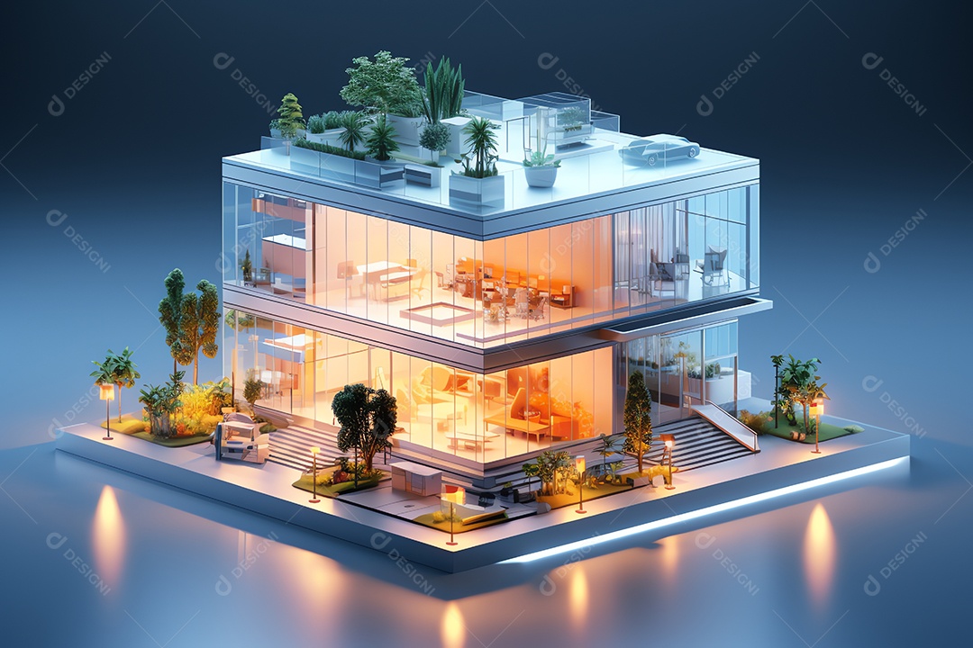 Exterior do estilo mínimo da casa isométrica moderna, conceito imobiliário