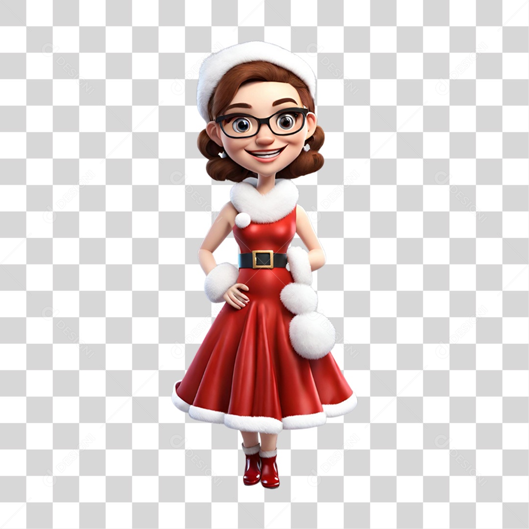 Avatar 3D Mulher Vestida para o Natal PNG Transparente