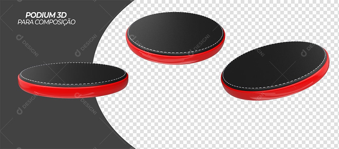 Elemento 3D Podium Preto e Vermelho Para Composição PSD