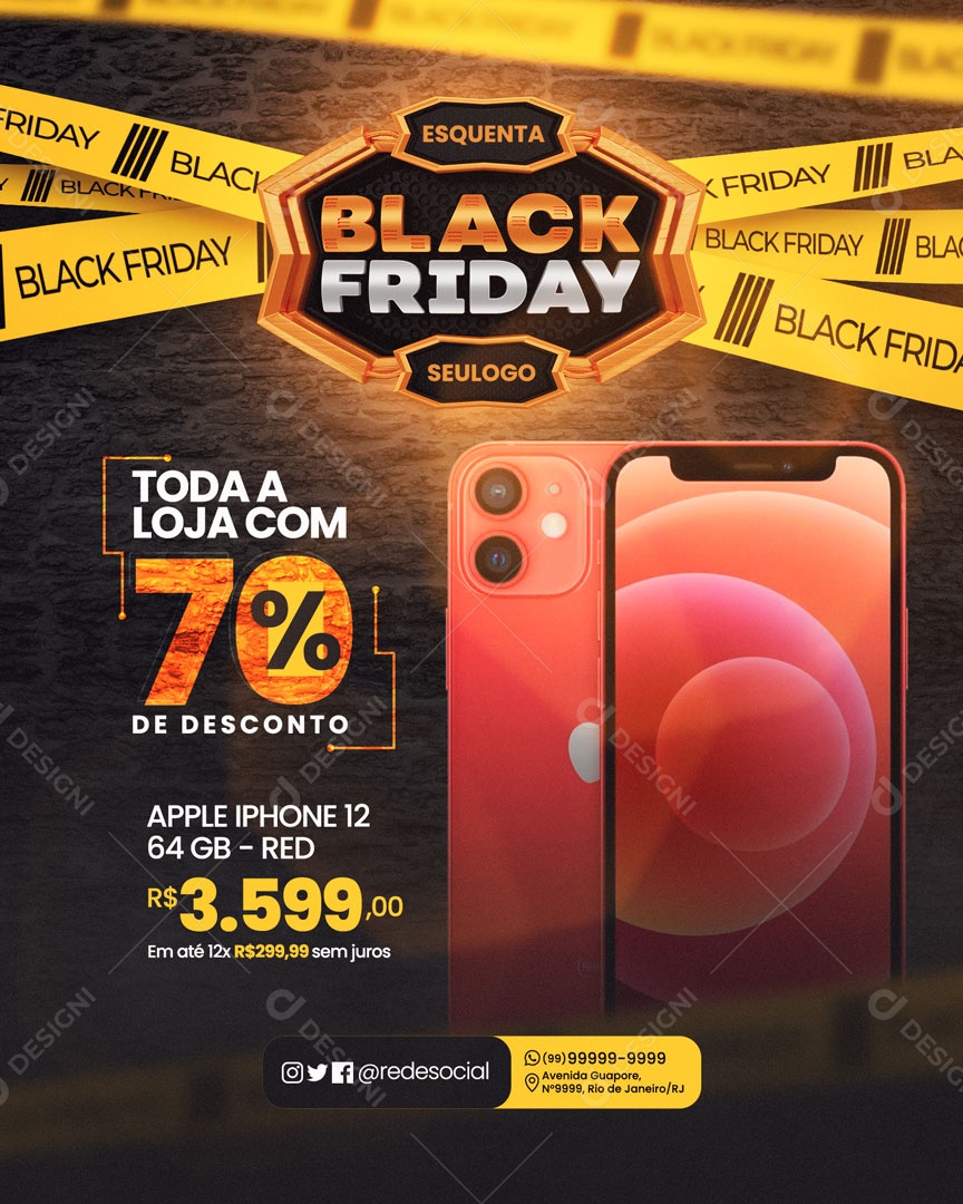 Social Media Feed Black Friday Celular PSD Editável