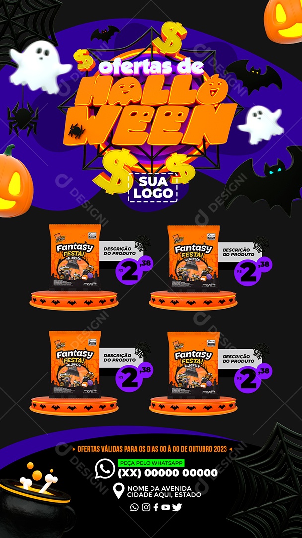 Story Encarte Ofertas de Halloween Fantasy Festa Social Media  PSD Editável