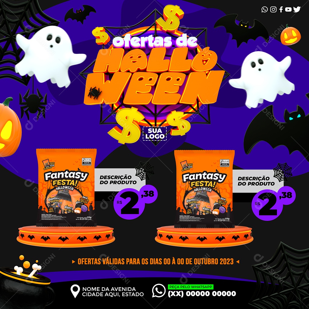 Encarte Ofertas de Halloween Fantasy Festa Social Media PSD Editável