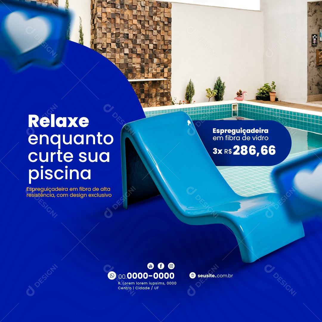 Relaxe Enquanto Curte sua Piscina Espreguiçadeira em Fibra de Vidro Social Media PSD Editável