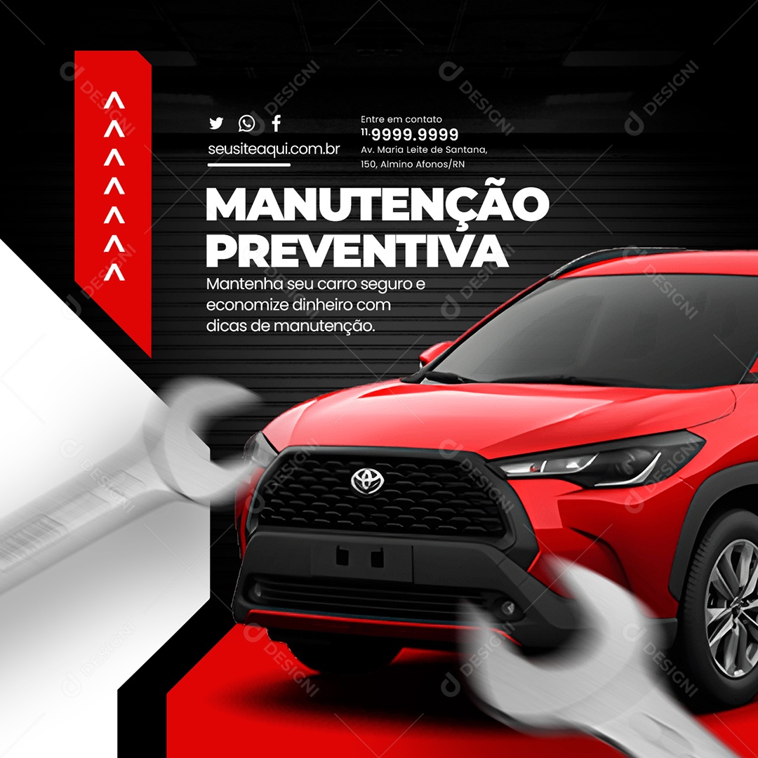 Oficina Mecânica Centro Automotivo Manutenção Preventiva Mantenha seu Carro Seguro e Economize Social Media PSD Editável