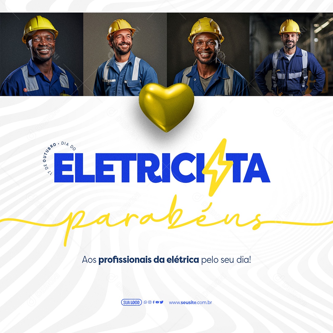 Dia do Eletricista Parabéns aos Profissionais da Elétrica Pelo seu Dia Social Media PSD Editável